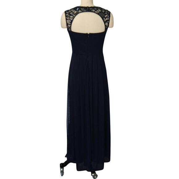 Vintage 90s Y2K Prom Dress Maxi Gown Size 6 Navy Blue Lace Formal Embellished - Picture 8 of 10